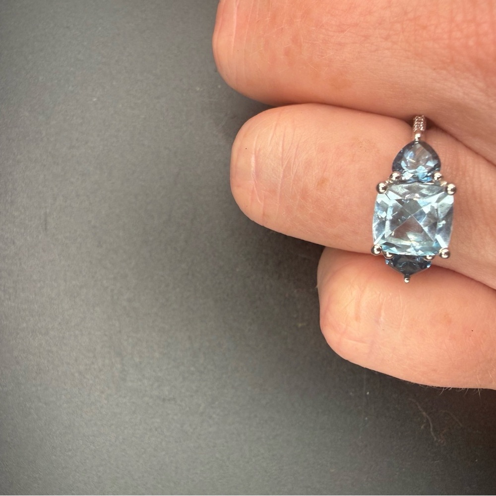3.5 Carat Blue Topaz & .03 Carat Diamond Sterling Silver Ring
